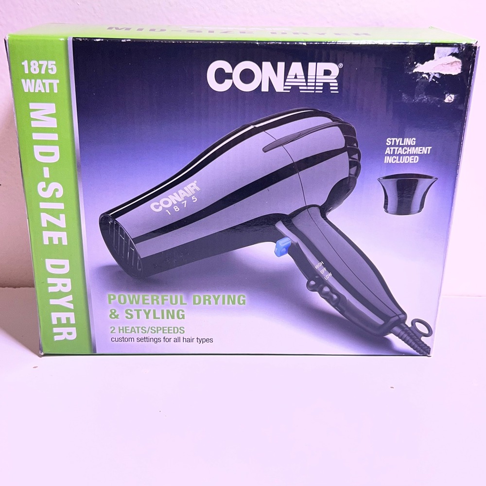 Conair 1875 Watt Mid-Size Hair Dryer Black 247TPR with Concentrator Attachment